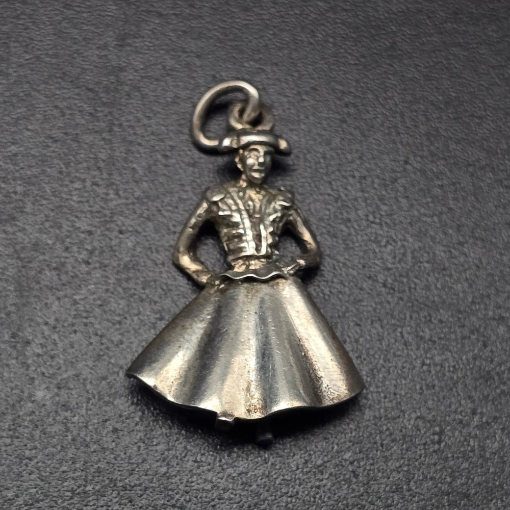 Sterling Silver Matador Bull Fighter Charm Pendant Vintage Jewelry
